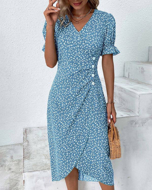 Adeline - Floral Print Dress With Short Sleeves