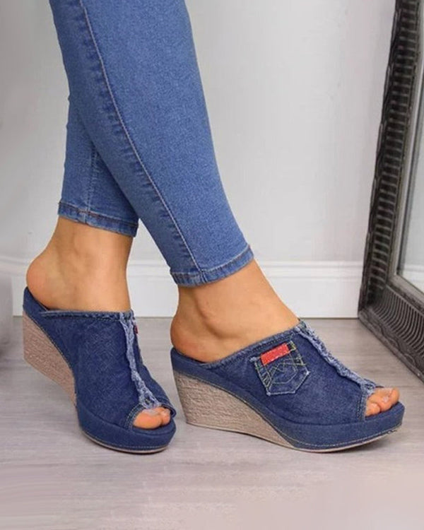 Evette - Slip - on Denim Wedge Sandal