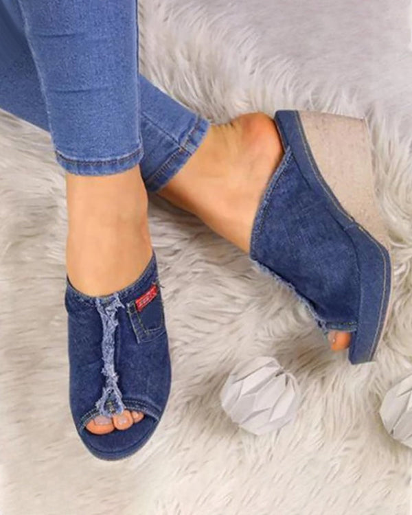 Evette - Slip - on Denim Wedge Sandal