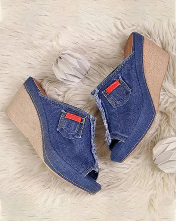 Evette - Slip - on Denim Wedge Sandal