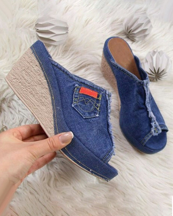 Evette - Slip - on Denim Wedge Sandal