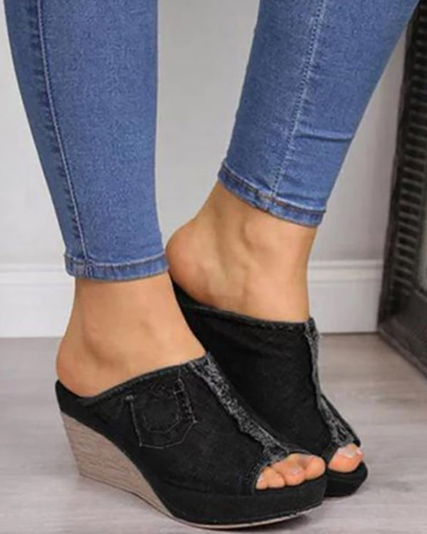 Evette - Slip - on Denim Wedge Sandal