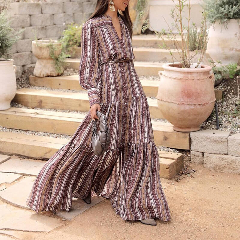 Lia - Boho Long Sleeve Maxi Dress