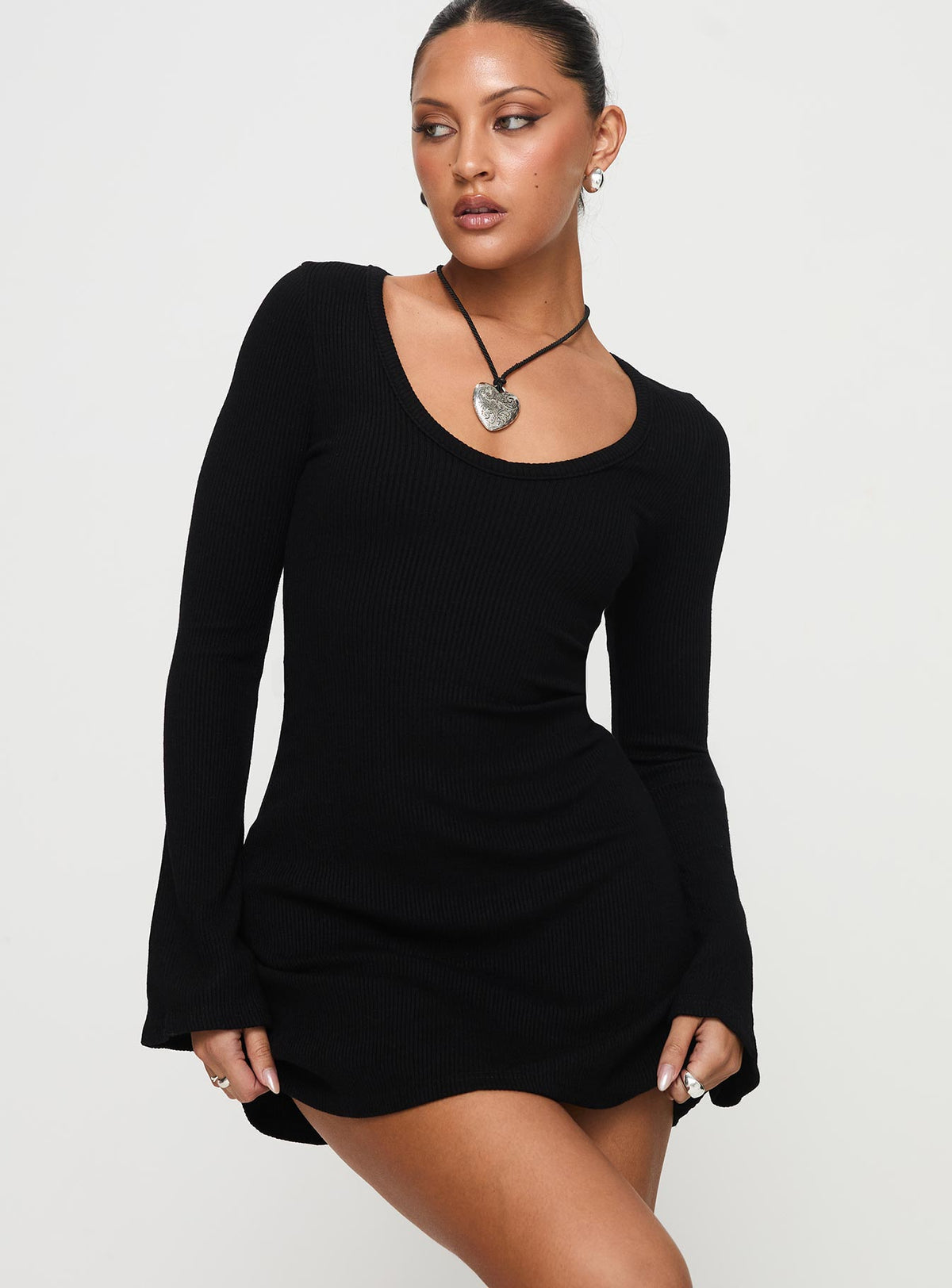 Brinley - Long Sleeve Mini Dress Black