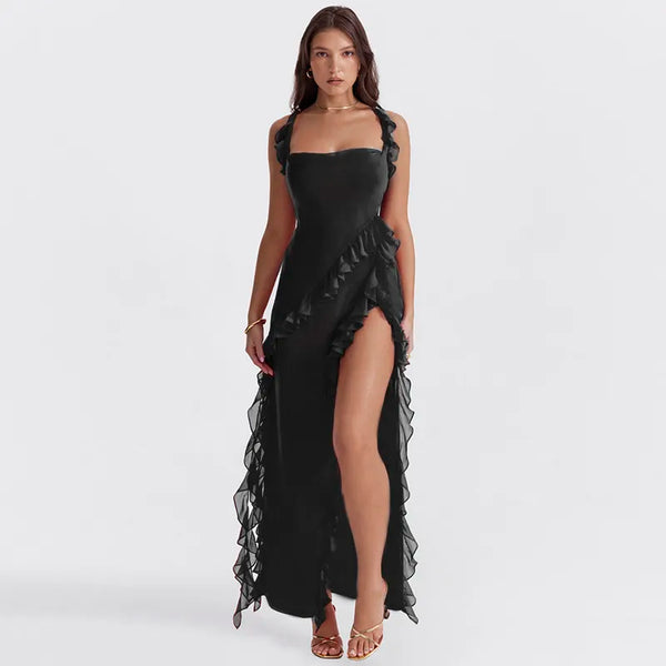 Thalia - Ruffle Side Slit Party Dress