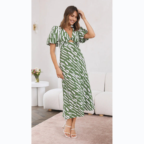 Sabella - Printed V-Neck Maxi Dress