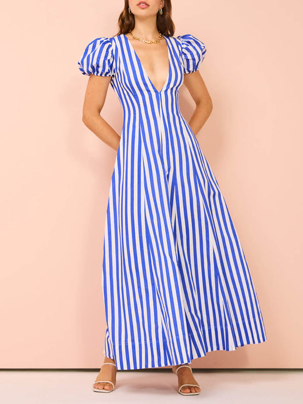 Pria - Striped V-Neck Maxi Dress