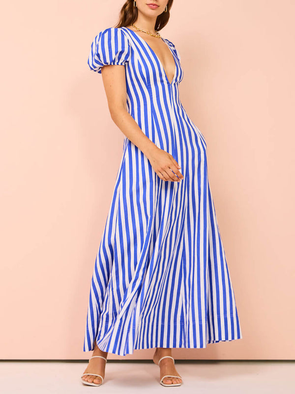 Pria - Striped V-Neck Maxi Dress