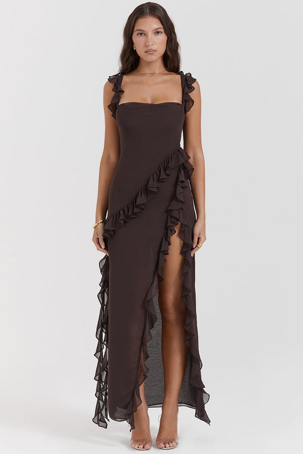 Thalia - Ruffle Side Slit Party Dress