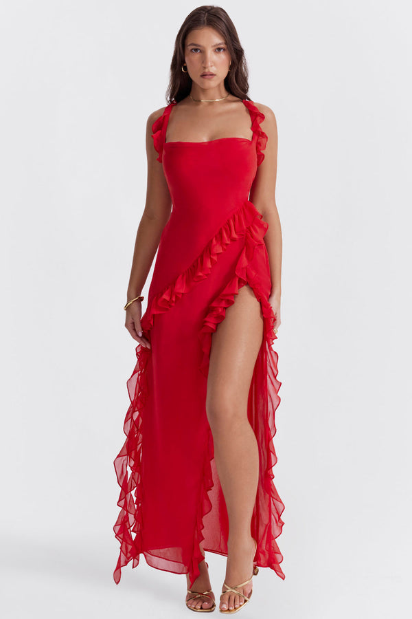 Thalia - Ruffle Side Slit Party Dress