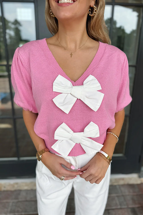 Chandani - V Neck Bow Knot Knit Top