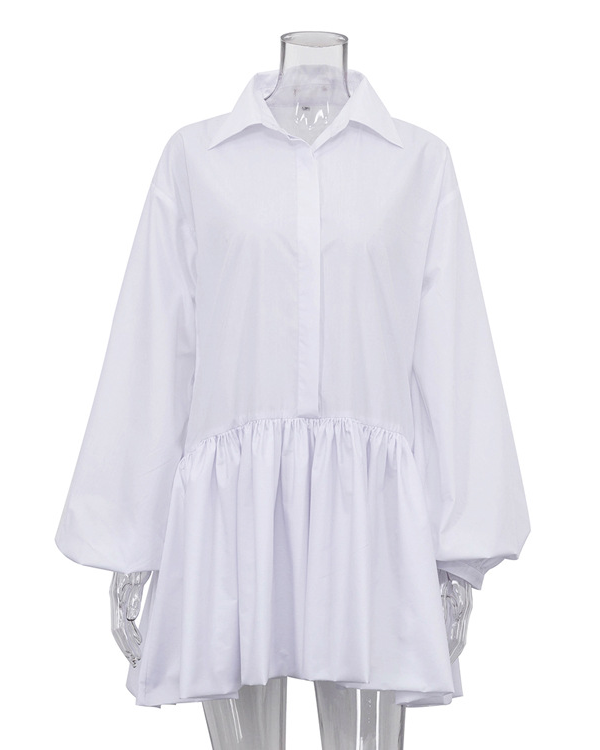 Isabella - Pleated Long Sleeve Button-Up Mini Dress