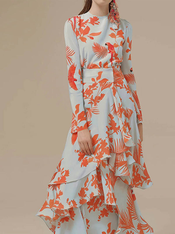 Angela - Printed Ruffles Maxi Dress