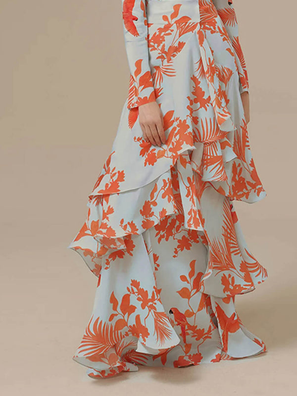 Angela - Printed Ruffles Maxi Dress