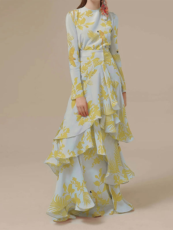 Angela - Printed Ruffles Maxi Dress