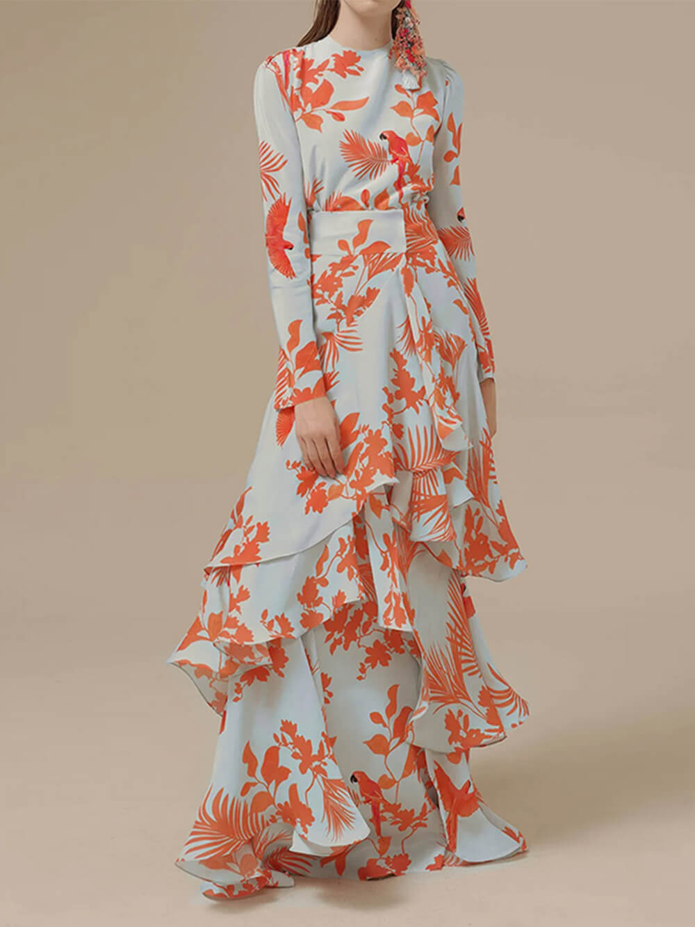 Angela - Printed Ruffles Maxi Dress