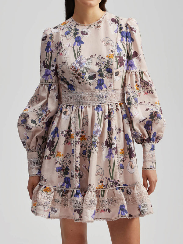 Aviva - Floral Balloon Sleeves Dress