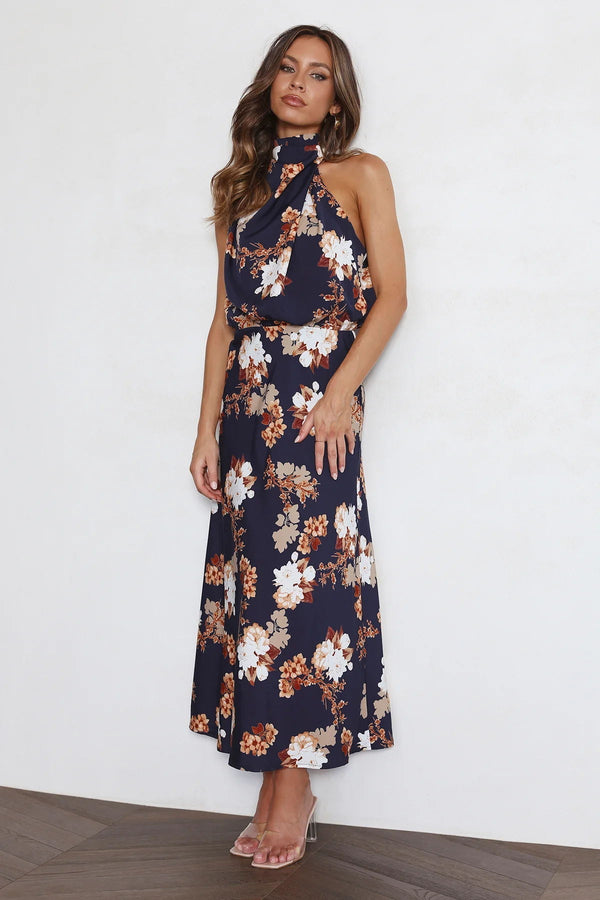 Dove - Elegant Floral Halter Dress