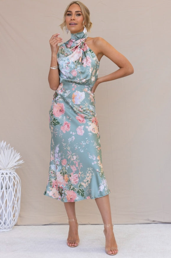 Dove - Elegant Floral Halter Dress