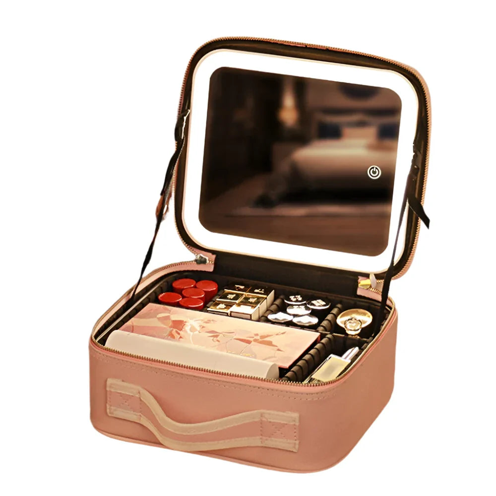 Warnelyn - Portable Makeup Cosmetic Bag Case with LED Light & Mirror