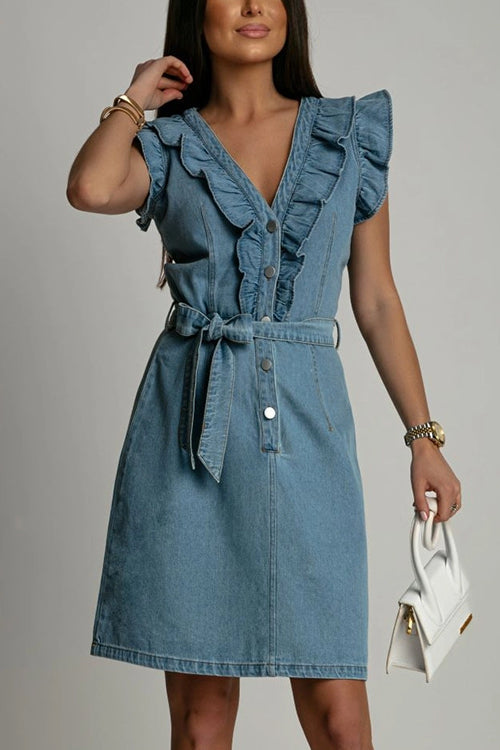 Florrie - V Neck Denim Dress