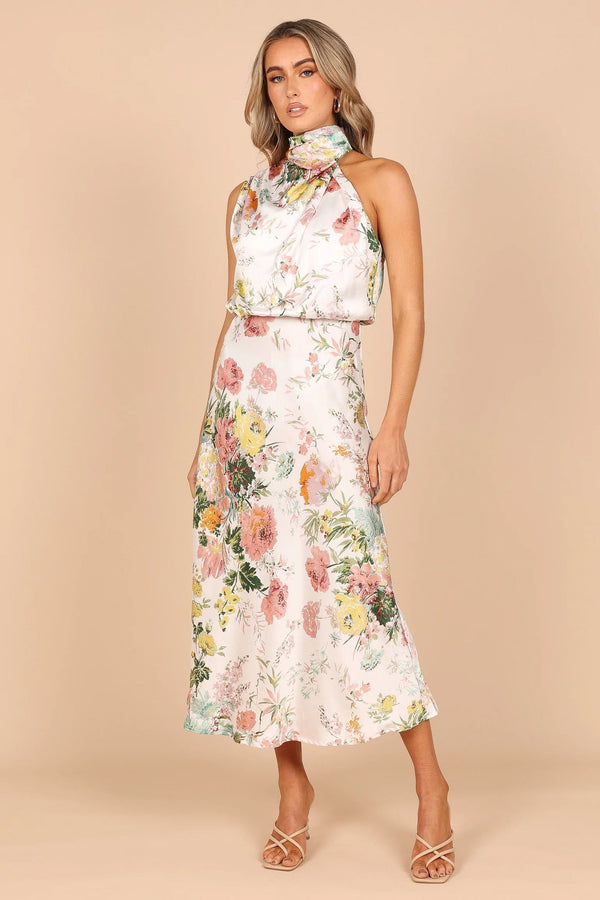 Dove - Elegant Floral Halter Dress