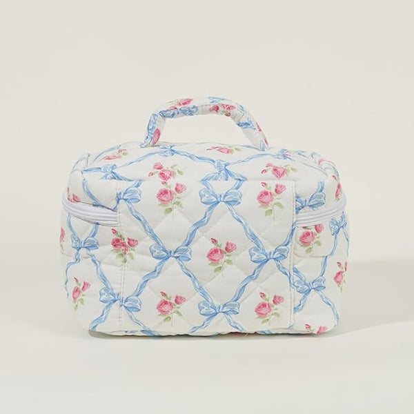 Merlie - Quilted Floral Cosmetic Makeup Bag Set (3pcs)