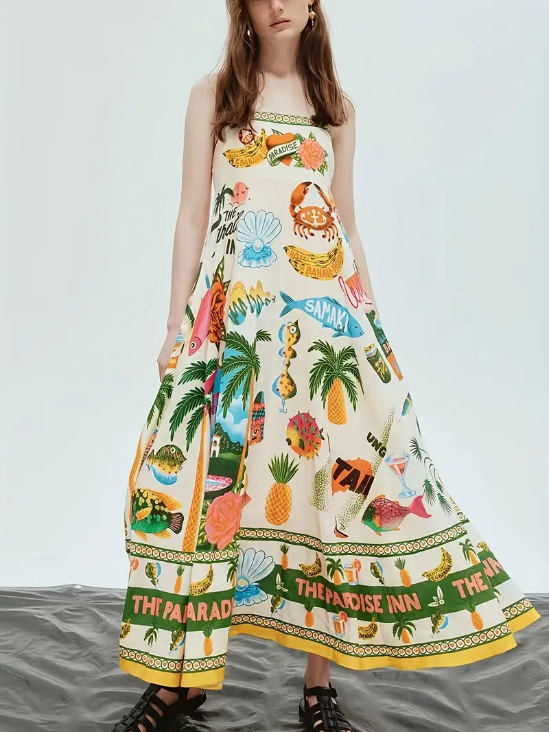 Denise - Tropical Print Flared Summer Dresses