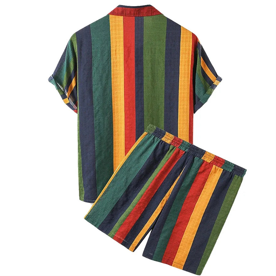 Elvio - Striped Short Sleeve Shirt and Shorts Set