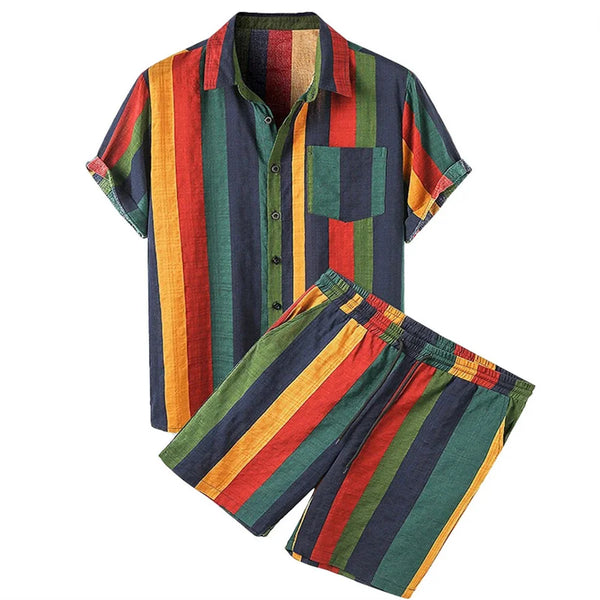 Elvio - Striped Short Sleeve Shirt and Shorts Set