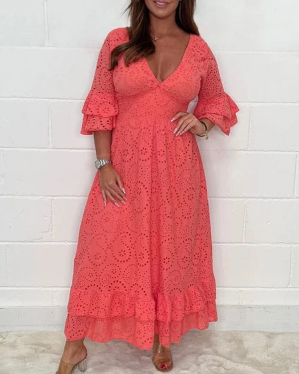 Madelaide - Frilled Embroidered Midi Dress