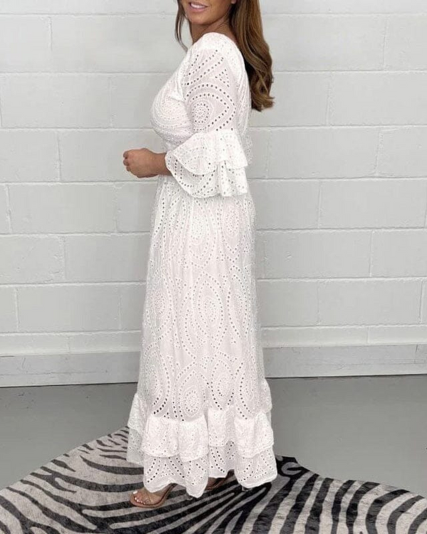 Madelaide - Frilled Embroidered Midi Dress