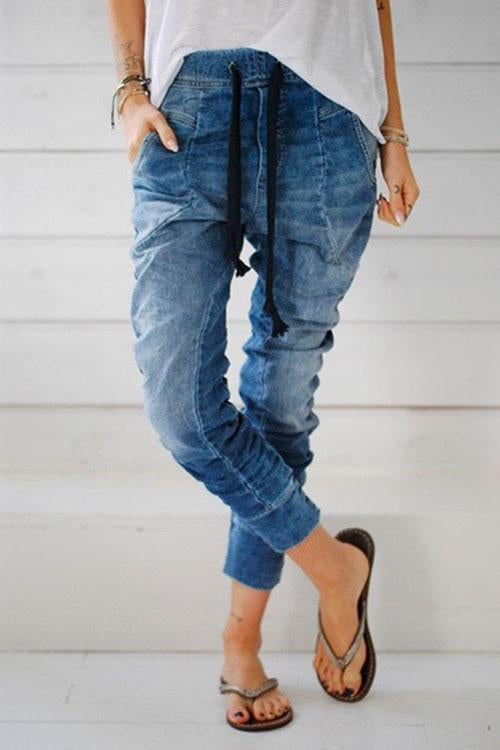 Harmony - Ruched Drawstring Denim Joggers