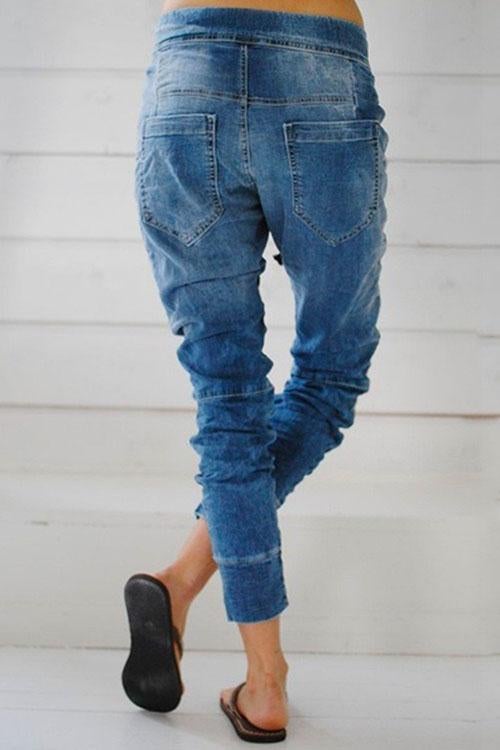 Harmony - Ruched Drawstring Denim Joggers