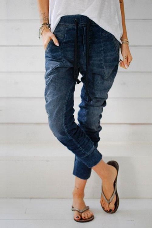 Harmony - Ruched Drawstring Denim Joggers