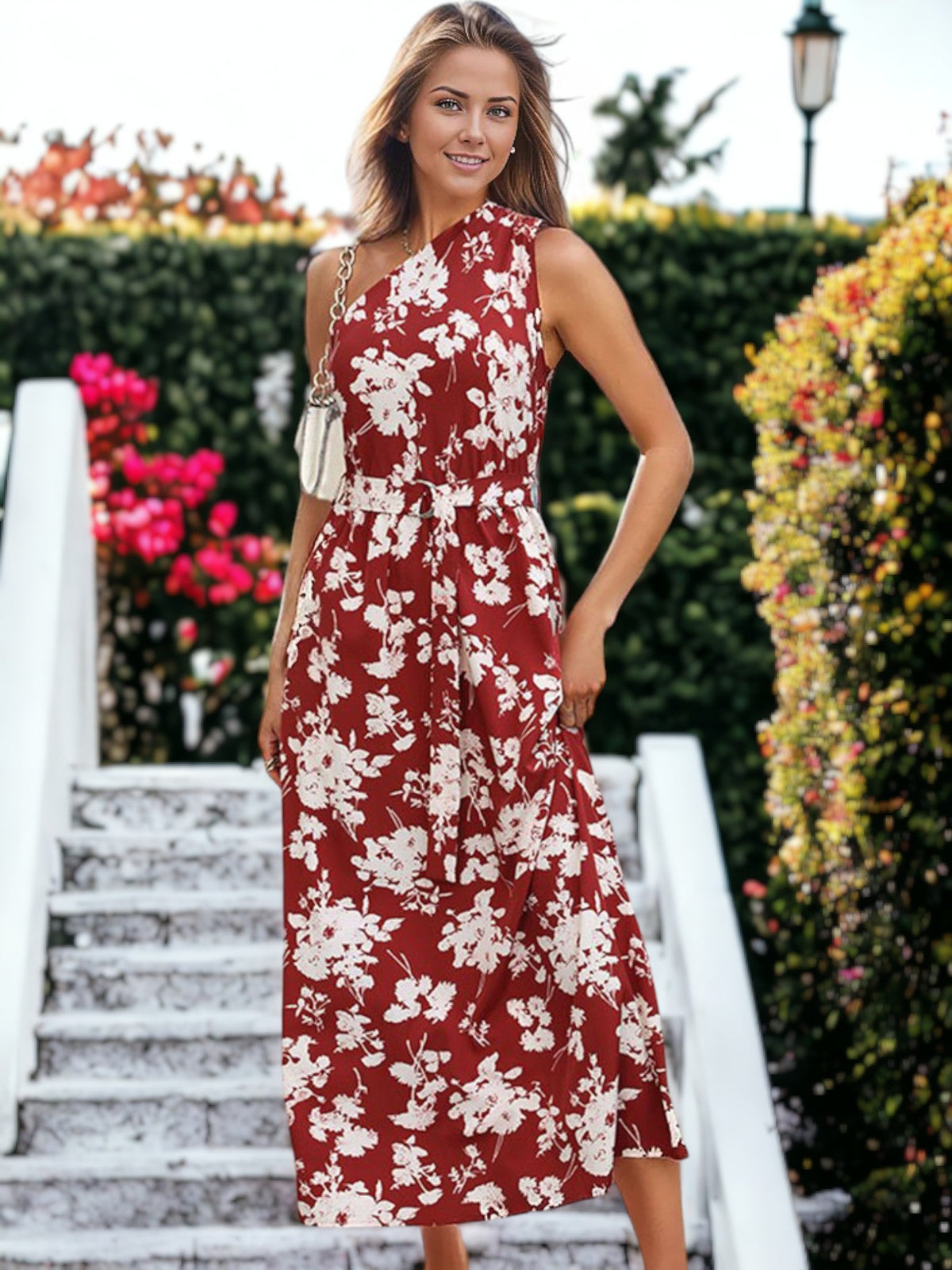 Rosalia - Floral Print One-Shoulder Maxi Dress