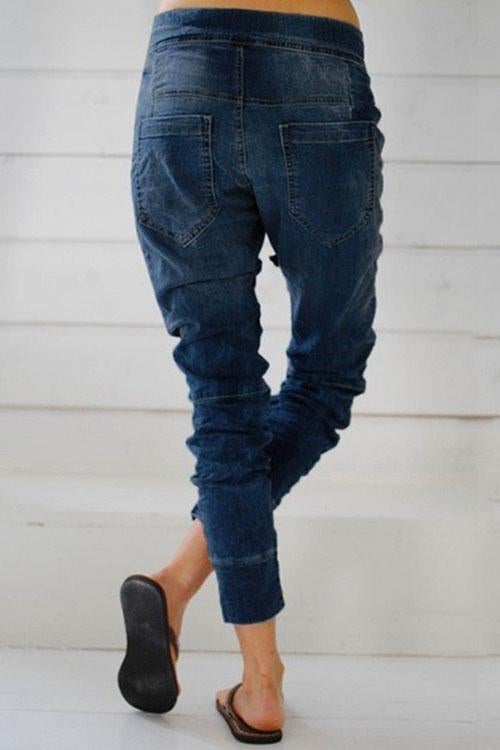 Harmony - Ruched Drawstring Denim Joggers