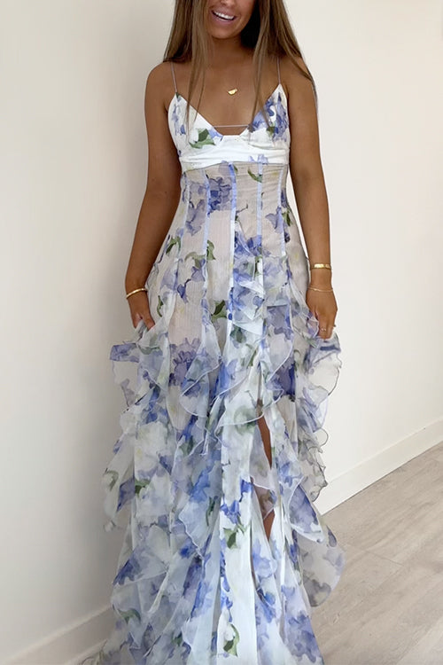 Reika - V Neck Backless Floral Maxi Dress