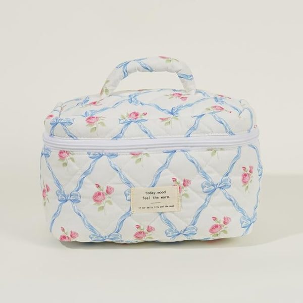 Merlie - Quilted Floral Cosmetic Makeup Bag Set (3pcs)