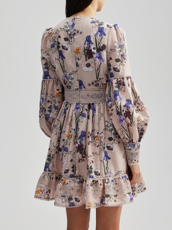 Aviva - Floral Balloon Sleeves Dress