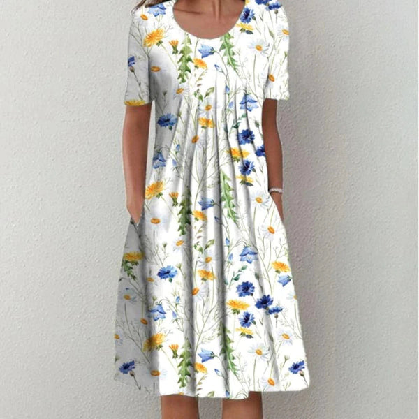 Adelina - Short Sleeve Floral Midi Dress