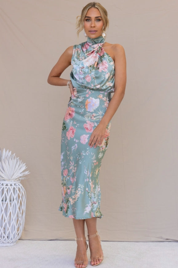 Dove - Elegant Floral Halter Dress