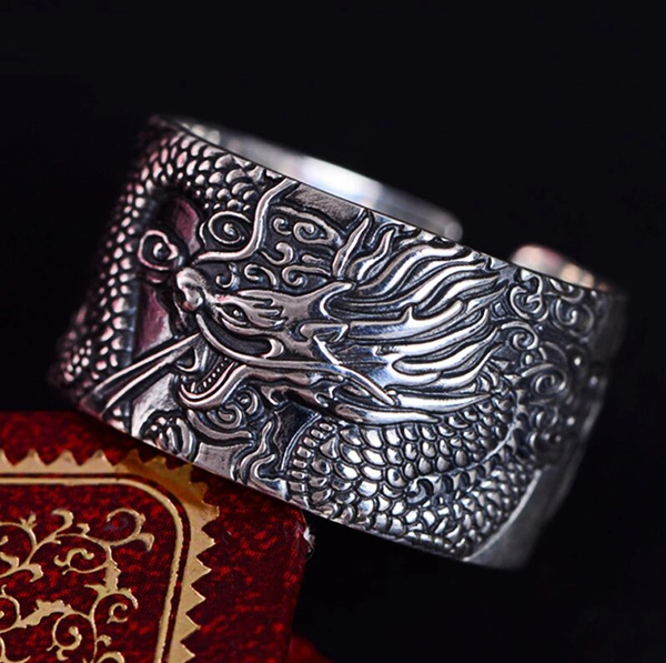 ZenDrake - Silver Dragon Sutra Ring - Protection & Prosperity