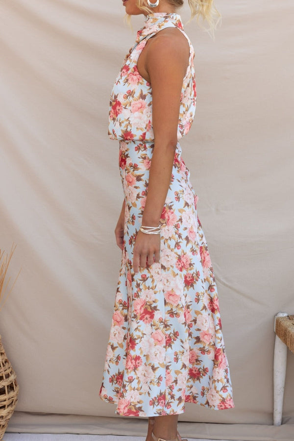 Dove - Elegant Floral Halter Dress