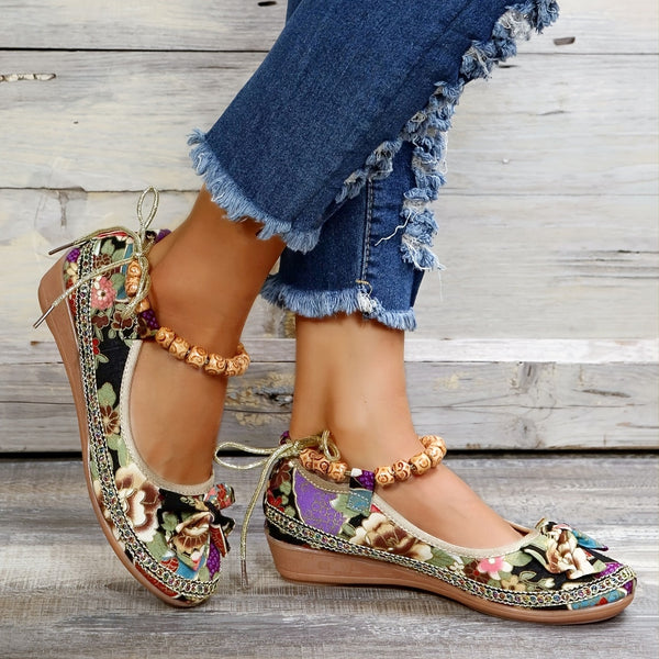 Makenzie - Floral Beaded Strap Shoes