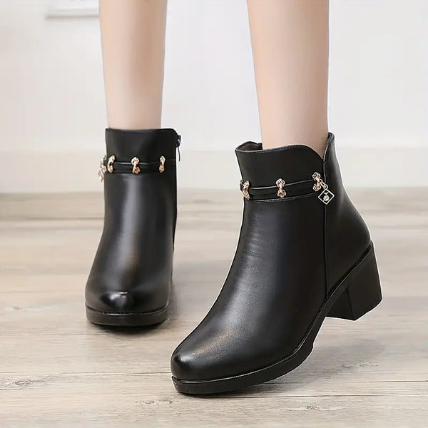 Maddie - Chunky Heel Black Boots