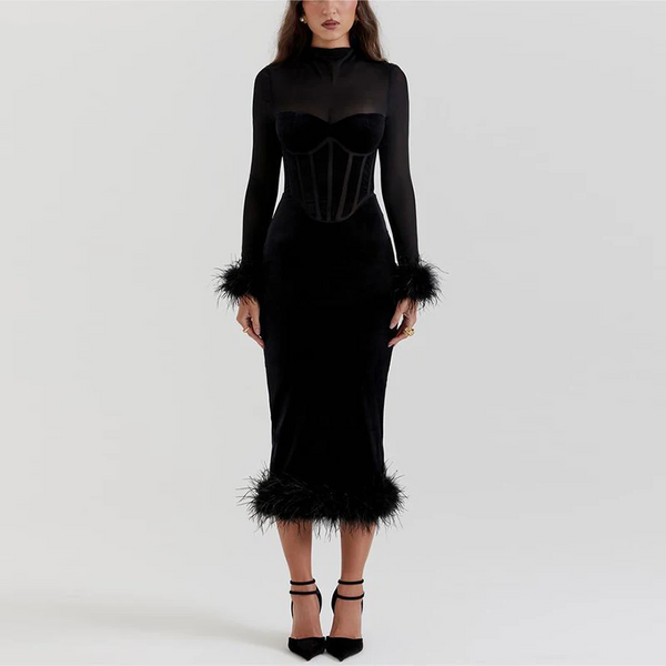 Felicia - Elegant Black Midi Dress