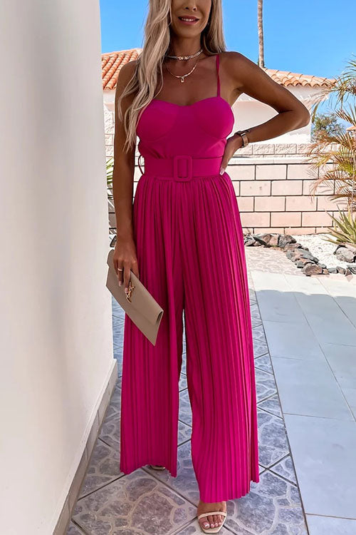 Kia - Spaghetti Strap Belted Jumpsuit