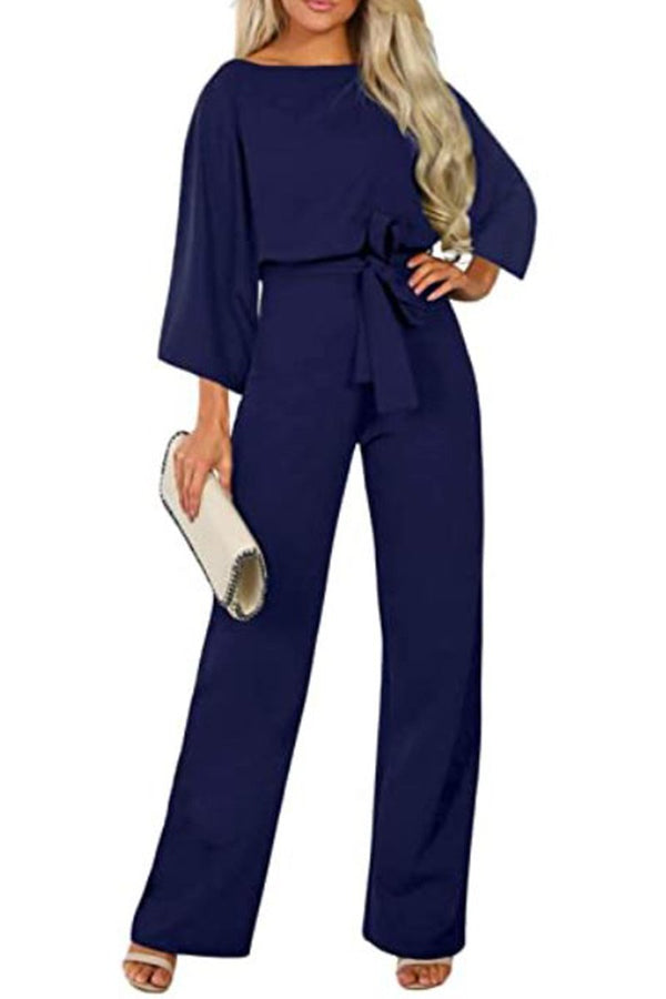 Demi - Belted Long Sleeve Jumpsuit