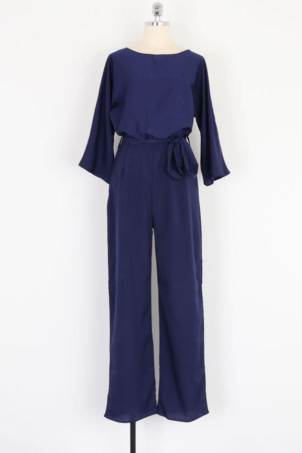 Demi - Belted Long Sleeve Jumpsuit